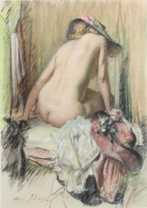 Nude with HatsPastel and charcoal on paper, 27 x 20 inches